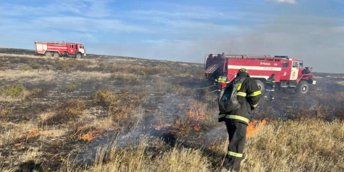 Двое суток ликвидировали загорание сухой травы в области Абай